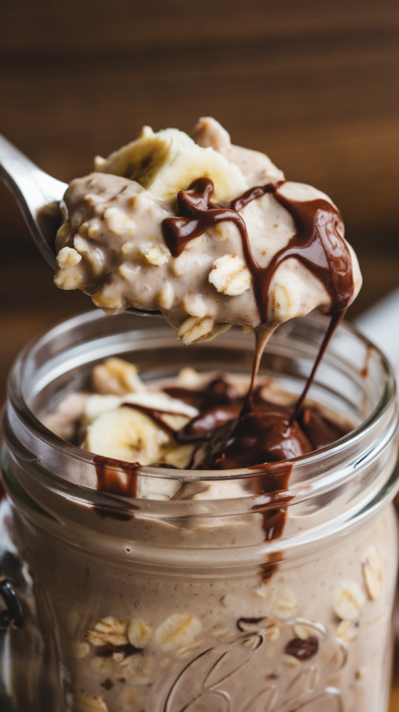 Cremiger Genuss: Schoko-Bananen-Overnight-Oats am Löffel